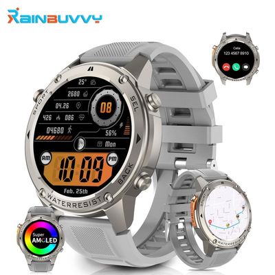 1.43' HD Display de grado militar Reloj inteligente GPS brújula Reloj inteligente a prueba de agua Para Android